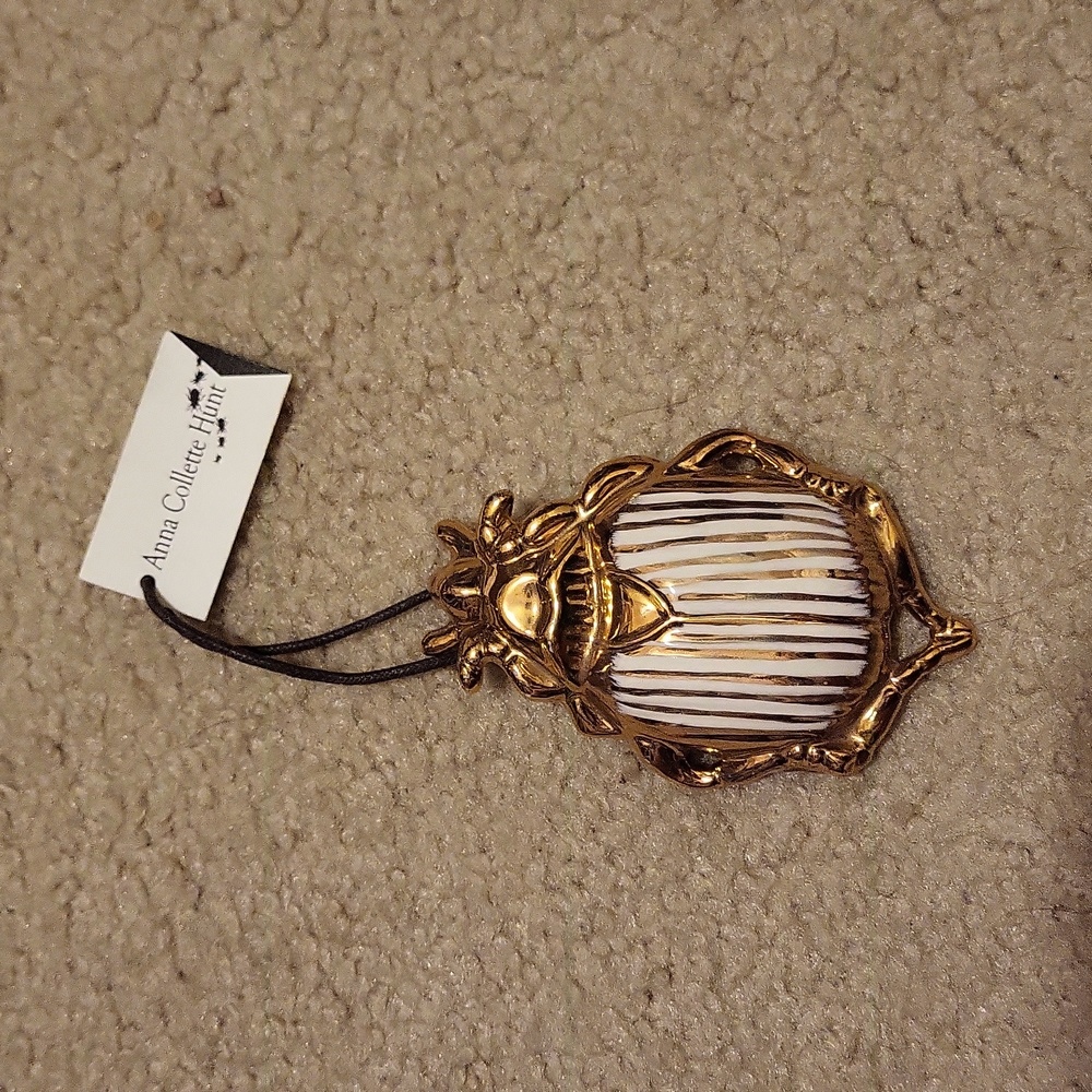 Anthropologie gold and cream beetle ornament, NEW Anna Collette Hunt ceramic